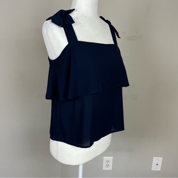 LOFT TIERED SQUARE NECK TANK TOP BOW STRAPS SIZE SMALL PETITE NAVY BLUE - Picture 5 of 16